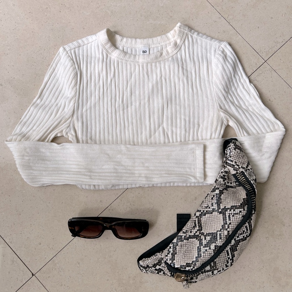 Ivory Ribbed Long Sleeve Top